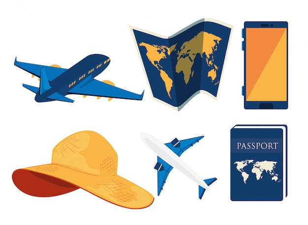Vecteur gratuit ensemble d'éléments de voyage