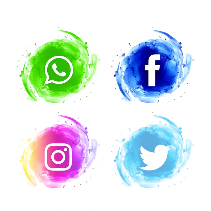 Vecteur gratuit ensemble d'icônes aquarelle abstraite de médias sociaux
