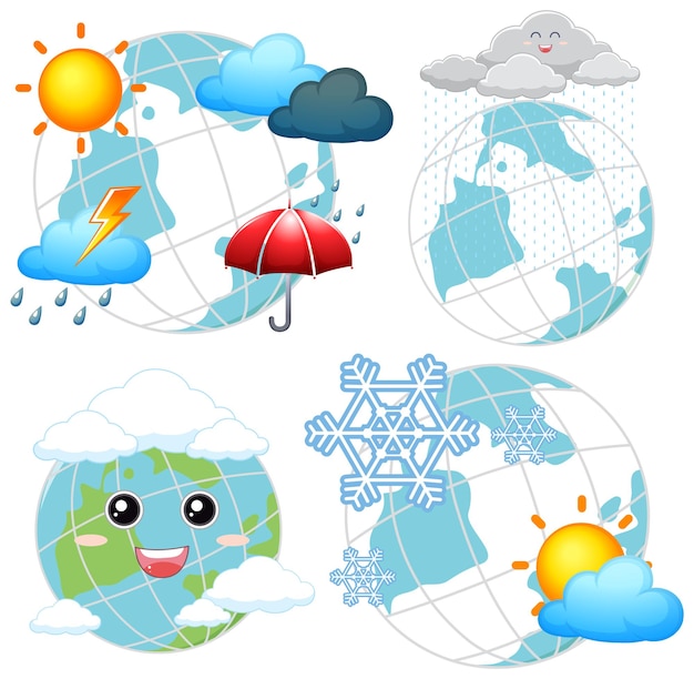 Vecteur gratuit ensemble d'icônes météo et globe terrestre