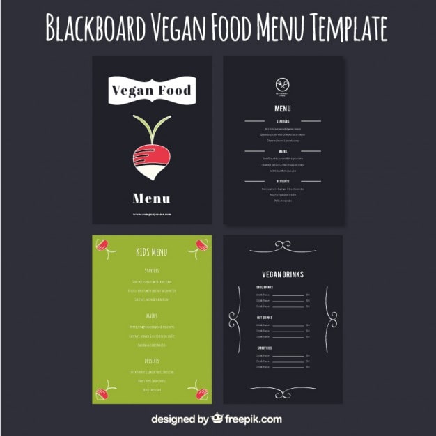 Vecteur gratuit ensemble de menus végétaliens dessinés à la main mignon