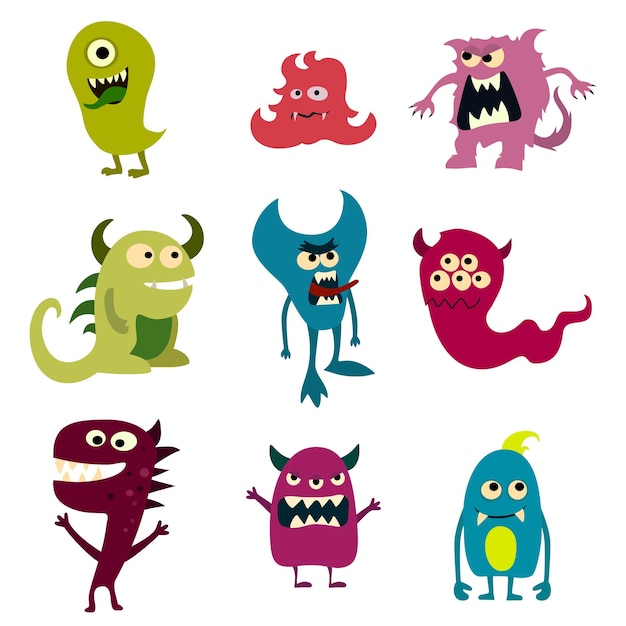 Vecteur gratuit ensemble de monstres doodle