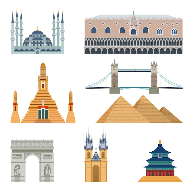 Vecteur gratuit ensemble de monuments et monuments
