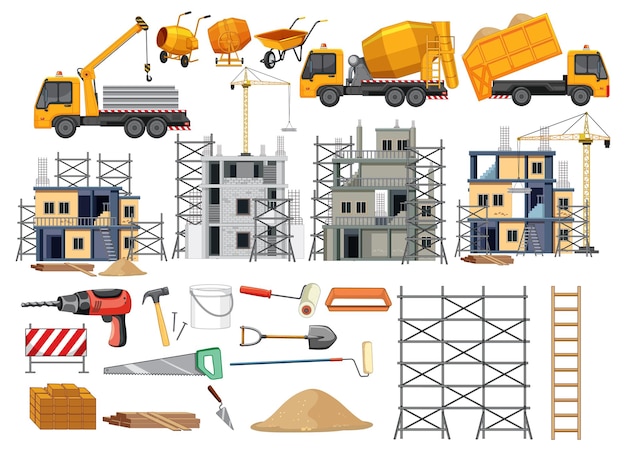 Vecteur gratuit ensemble d'objets de chantier