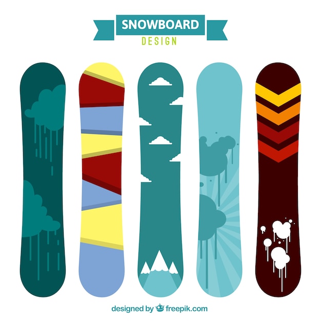 Vecteur gratuit ensemble de planches à neige avec différents dessins abstraits