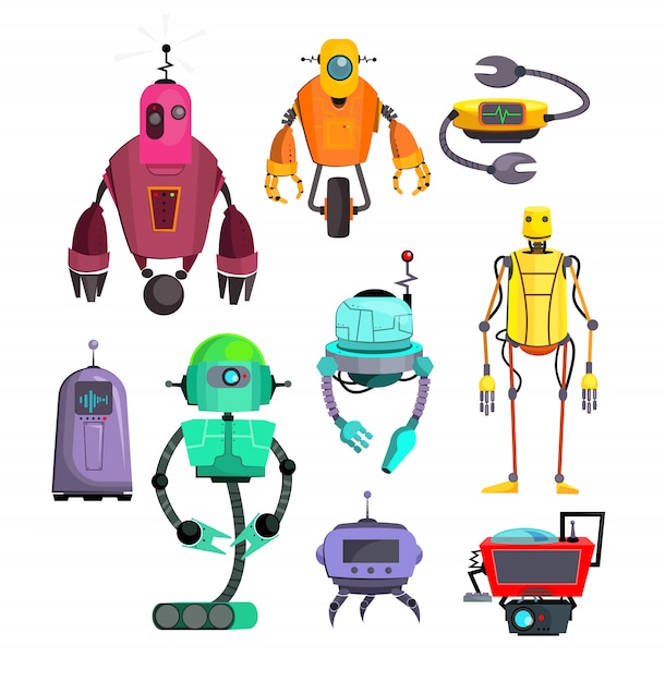 Vecteur gratuit ensemble de robots colorés