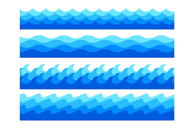 Vecteur gratuit ensemble de vagues de mer marines élégantes dans différentes formes