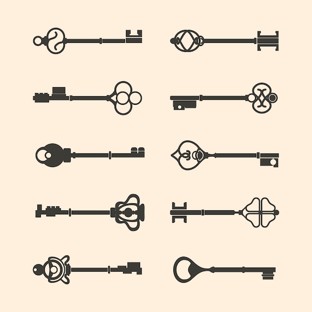 Vecteur gratuit ensemble de vecteurs clés de design vintage