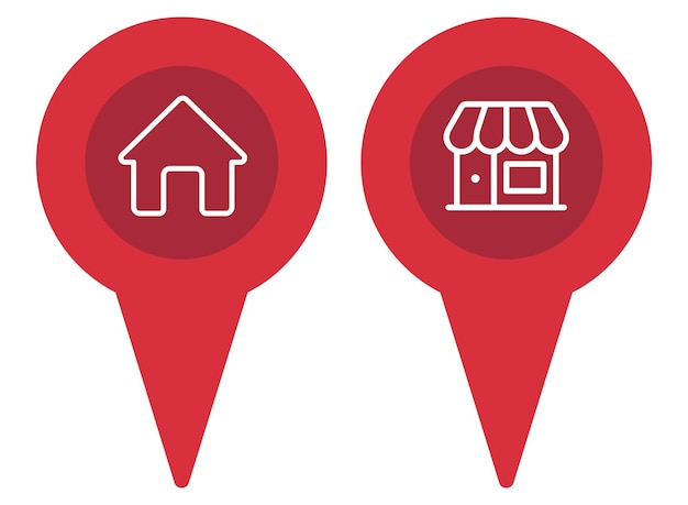 Vecteur gratuit épingles de localisation de la maison et de la boutique