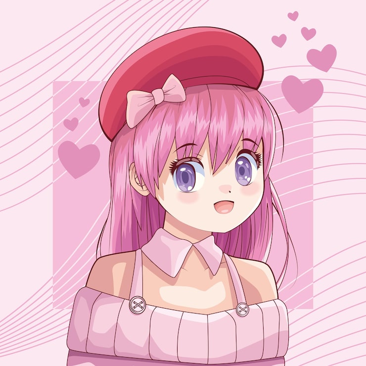 Vecteur gratuit fille portant une affiche de personnage d'anime béret