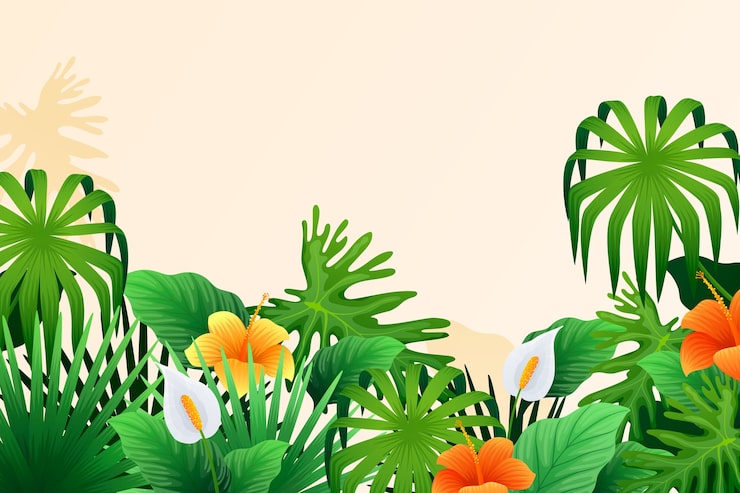 Vecteur gratuit fond d'été tropical réaliste avec végétation