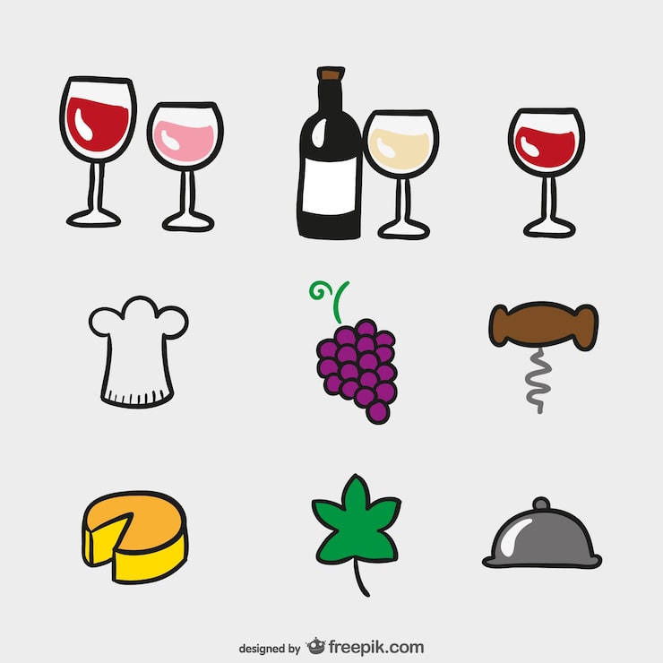 Vecteur gratuit icônes de dessin animé de vin
