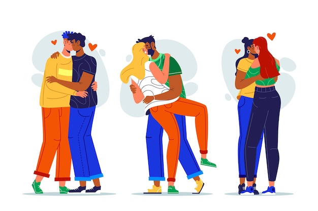 Vecteur gratuit illustration de baisers de couples plats