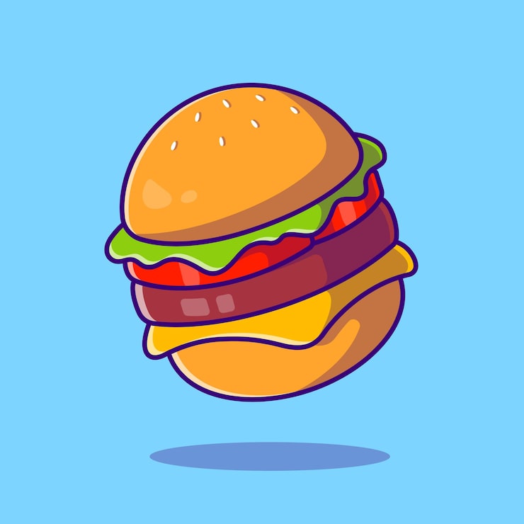 Vecteur gratuit illustration de dessin animé de burger au fromage. style de bande dessinée plat