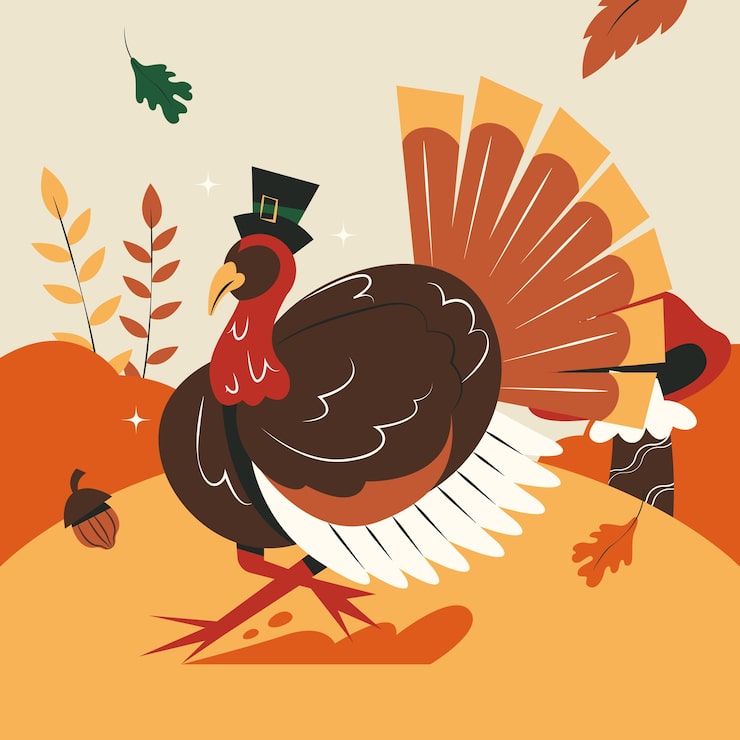 Vecteur gratuit illustration de personnage de dessin animé plat pour la célébration de thanksgiving avec la dinde
