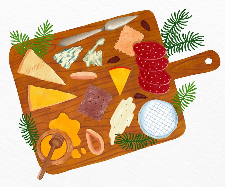 Vecteur gratuit illustration de planche de fromage aquarelle