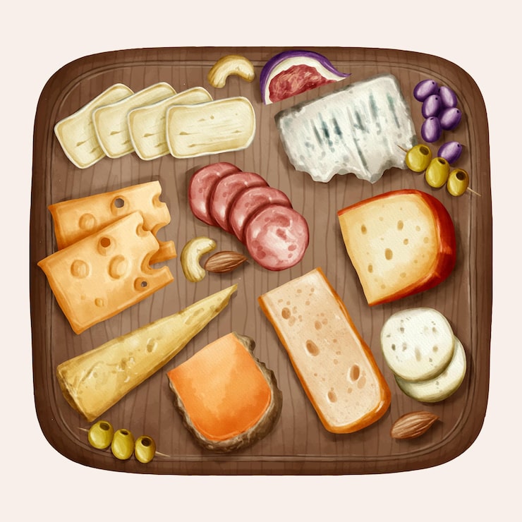 Vecteur gratuit illustration de planche de fromage aquarelle