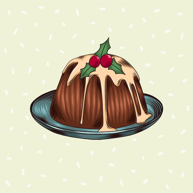 Vecteur gratuit illustration de pudding de noël dessiné à la main