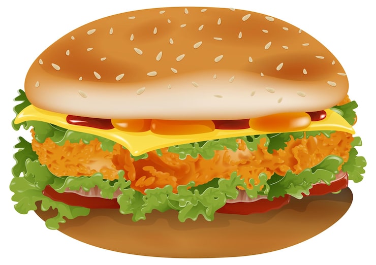Vecteur gratuit illustration vectorielle du délicieux hamburger au poulet