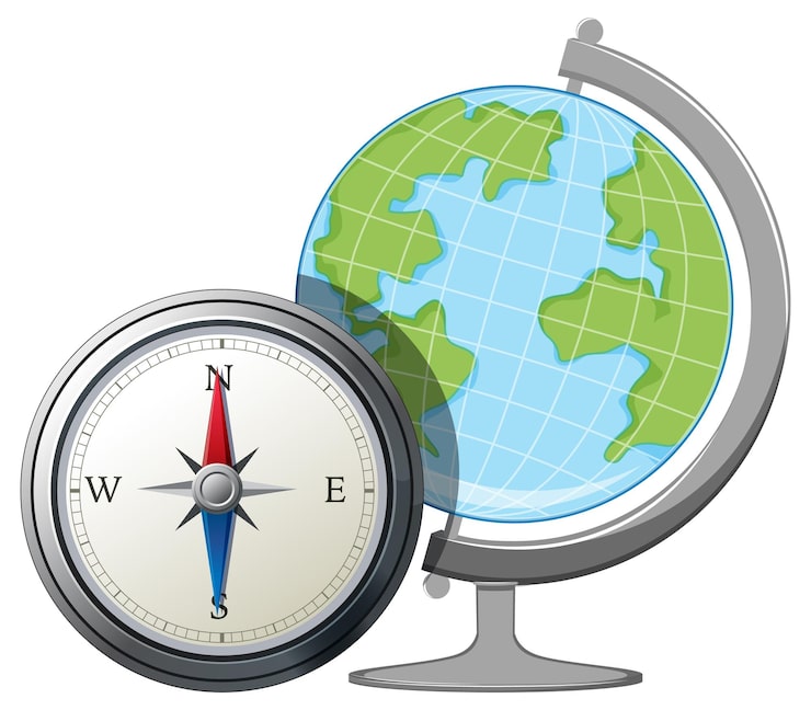 Vecteur gratuit illustration vectorielle d'un globe et d'une boussole