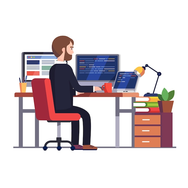 Vecteur gratuit ingénieur programmeur professionnel écrivant du code