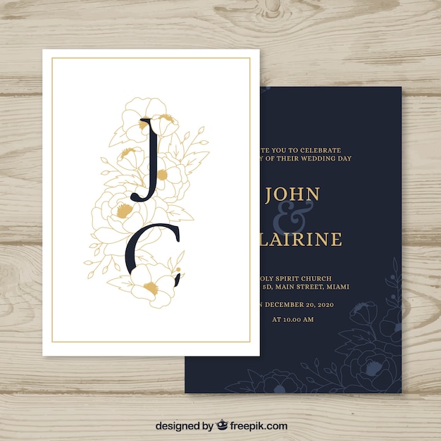Vecteur gratuit invitation de mariage en noir et blanc