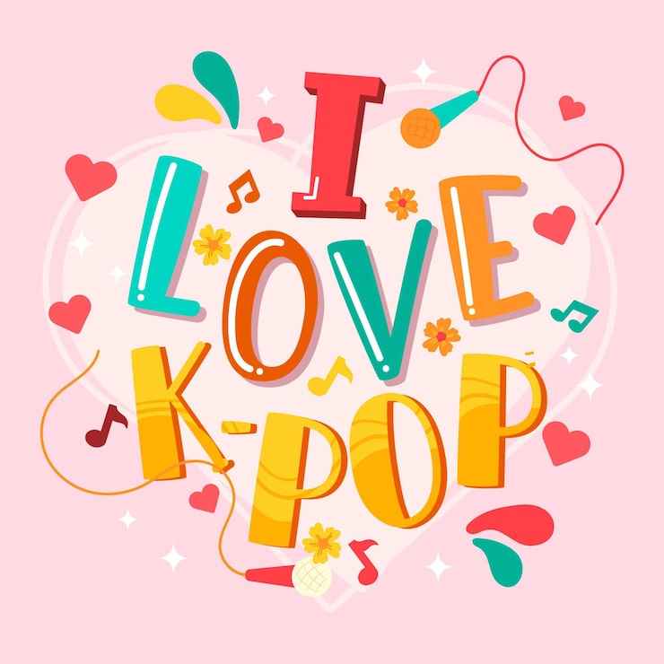 Vecteur gratuit j'adore les lettres de musique k-pop