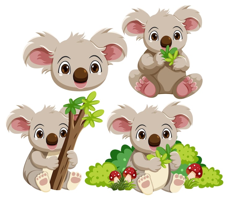 Vecteur gratuit jeu de caractères de dessin animé mignon ours koala