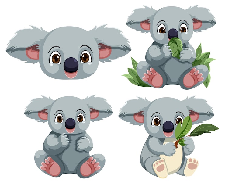 Vecteur gratuit jeu de caractères de dessin animé mignon ours koala