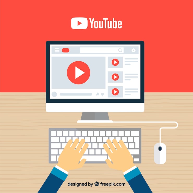 Vecteur gratuit lecteur youtube dans l'appareil avec un design plat