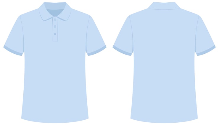 Vecteur gratuit maquette vectorielle de polo bleu clair avec vues de face et de dos