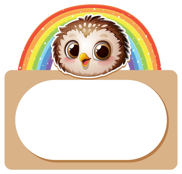 Vecteur gratuit le mignon hibou avec le cadre de l'arc-en-ciel