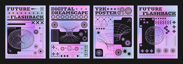 Vecteur gratuit la mise en page de la conception de l'affiche de style techno y2k