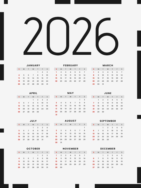 Vecteur gratuit mise en page moderne de calendrier du nouvel an 2026 en style imprimable