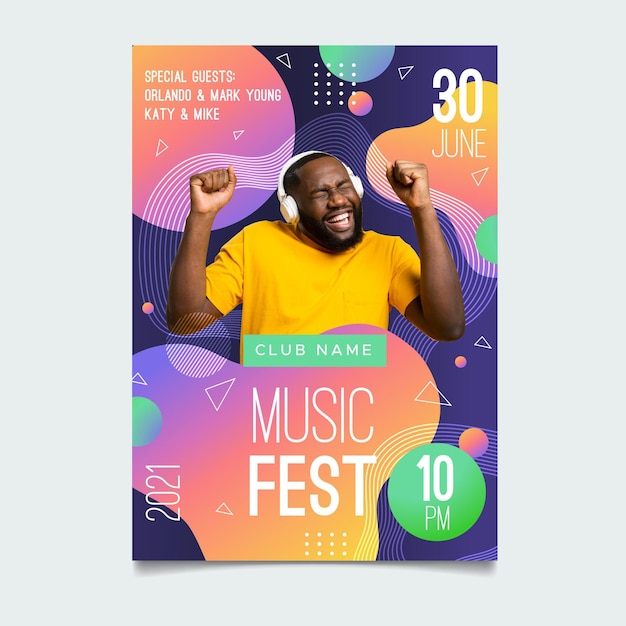 Vecteur gratuit modèle d'affiche de festival de musique