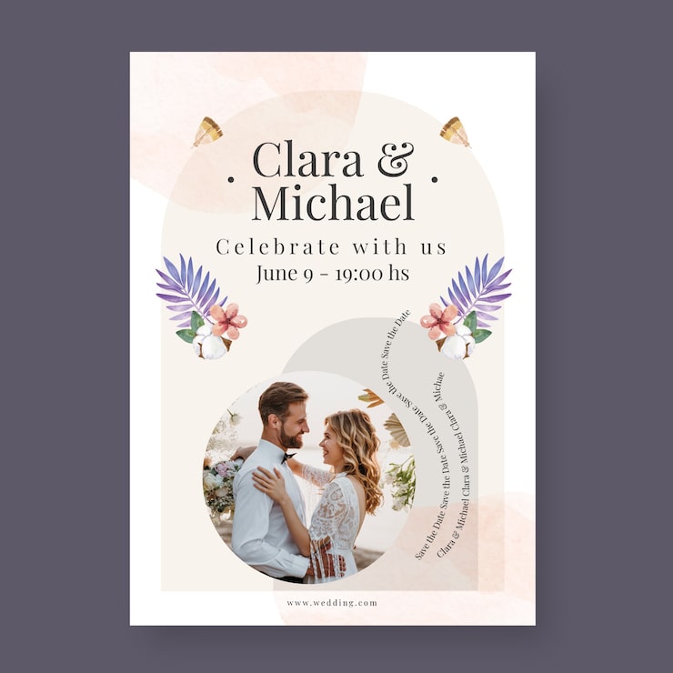Vecteur gratuit modèle d'affiche de mariage boho aquarelle