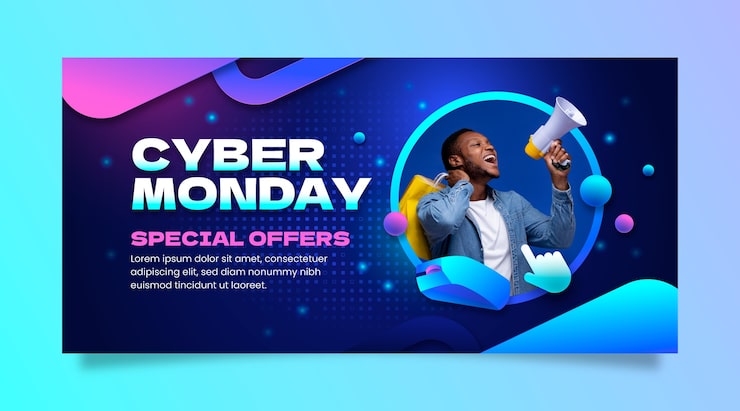 Vecteur gratuit modèle de bannière horizontale dégradé pour la vente du cyber lundi