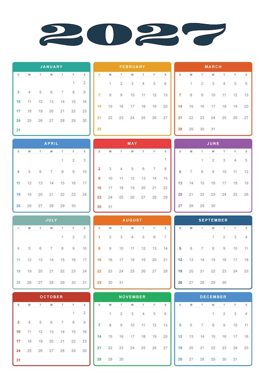 Vecteur gratuit modèle de calendrier annuel 2027