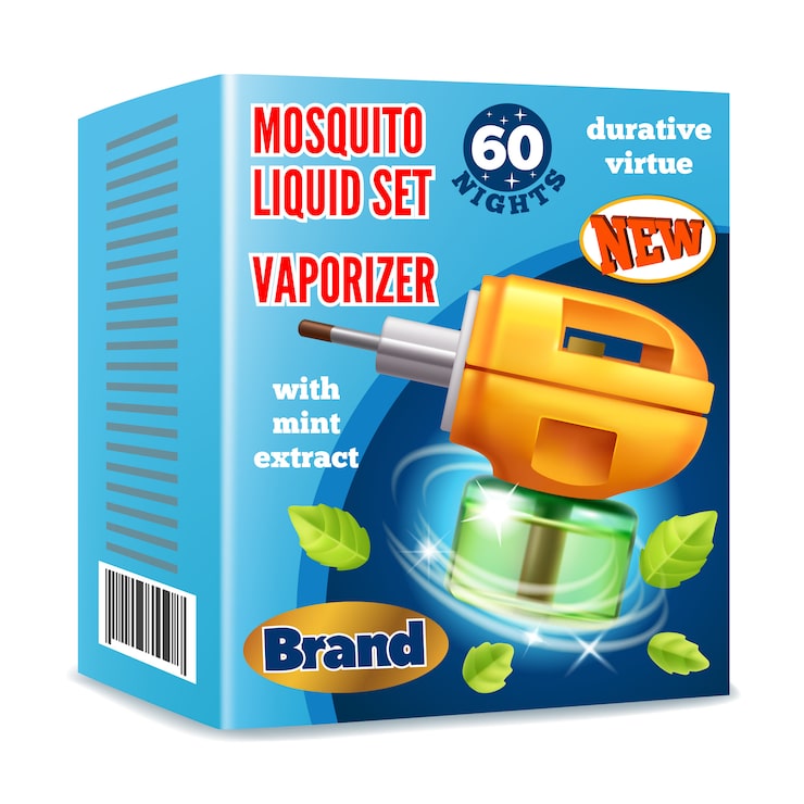 Vecteur gratuit modèle d'emballage de liquide moustique pour la publicité.