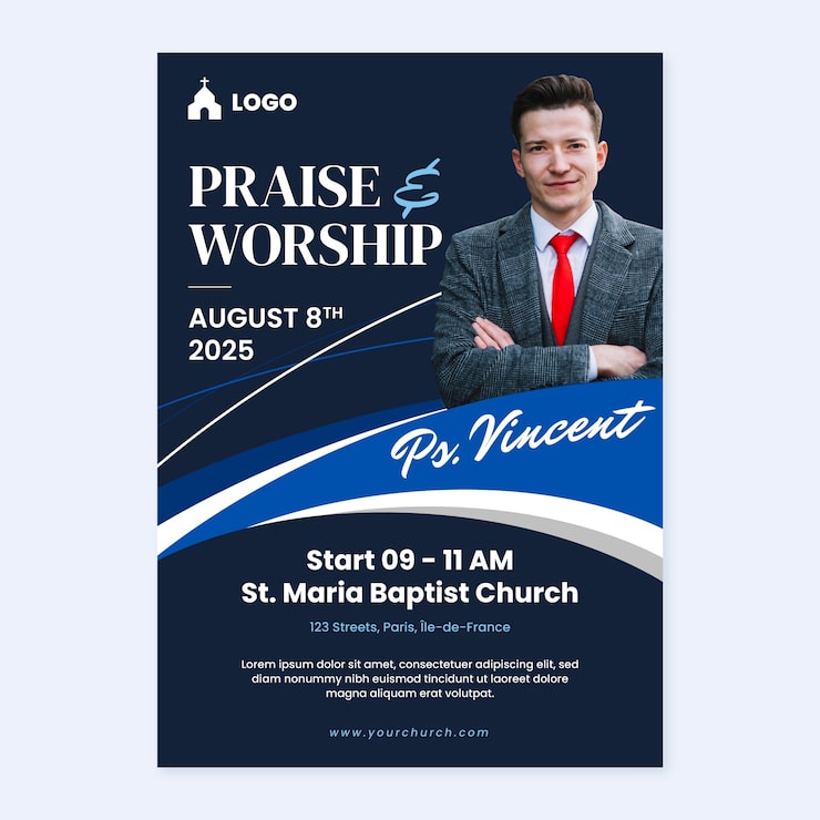 Vecteur gratuit modèle de flyer d'église design plat