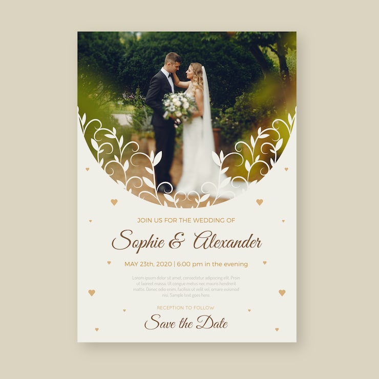 Vecteur gratuit modèle d'invitation de mariage belle avec photo