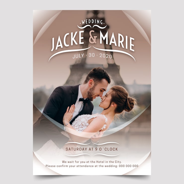 Vecteur gratuit modèle d'invitation de mariage avec image