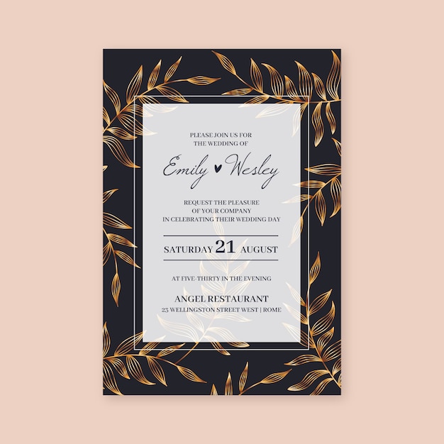 Vecteur gratuit modèle d'invitation de mariage de luxe