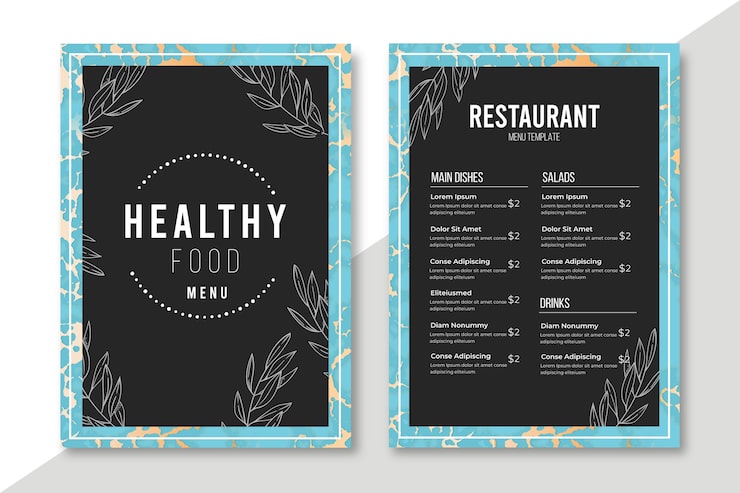 Vecteur gratuit modèle de menu d'aliments sains en marbre
