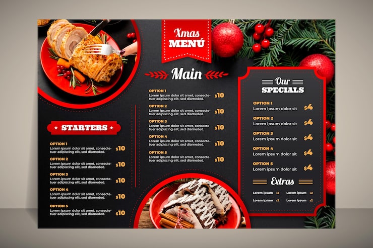 Vecteur gratuit modèle de menu de noël