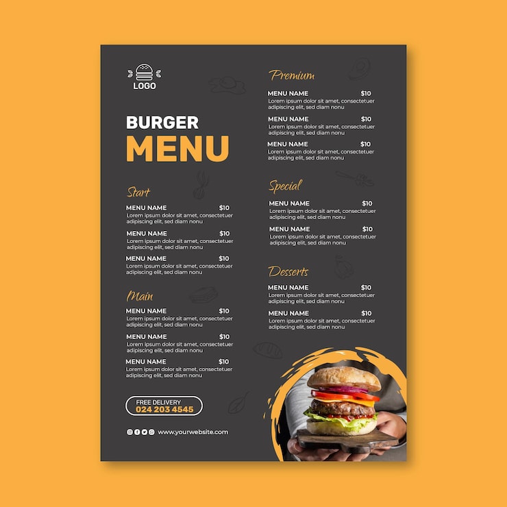 Vecteur gratuit modèle de menu de restaurant burgers