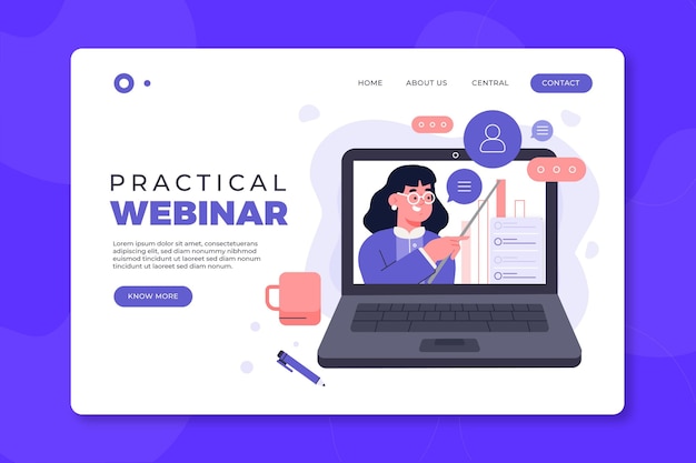 Vecteur gratuit modèle de page de destination de webinaire