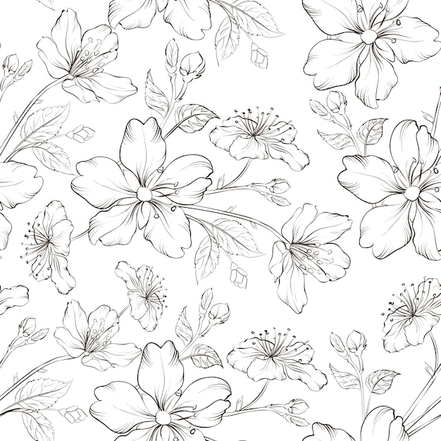 Vecteur gratuit modèle sans couture de sakura en fleurs