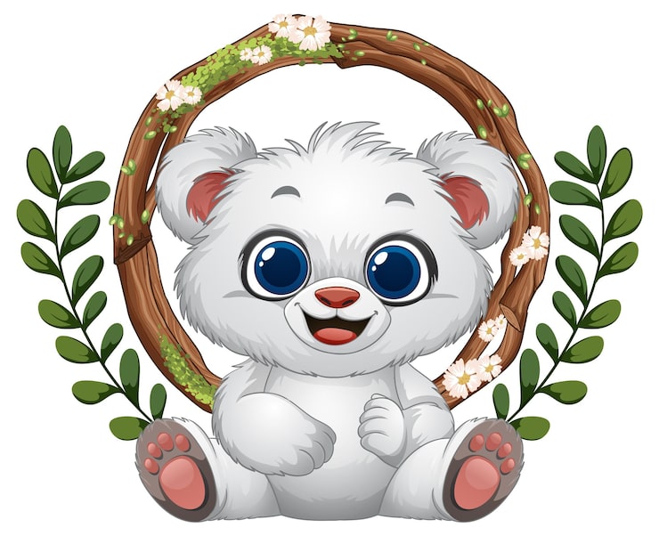 Vecteur gratuit l'ours mignon avec une couronne de fleurs