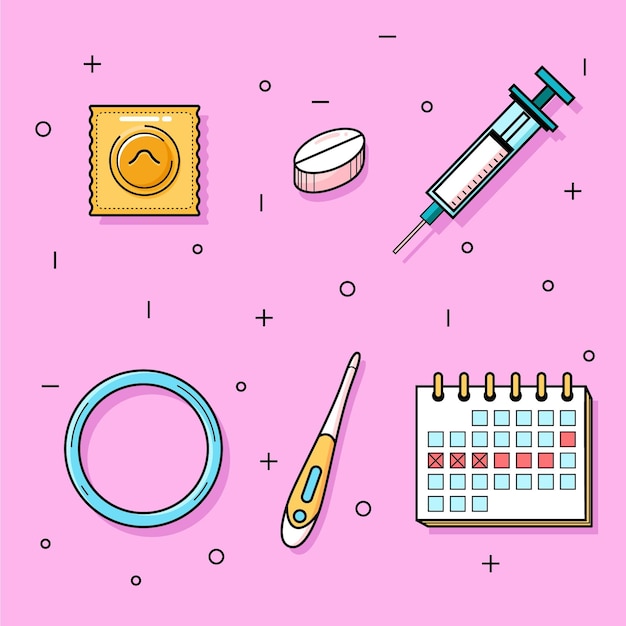 Vecteur gratuit pack de différentes méthodes contraceptives
