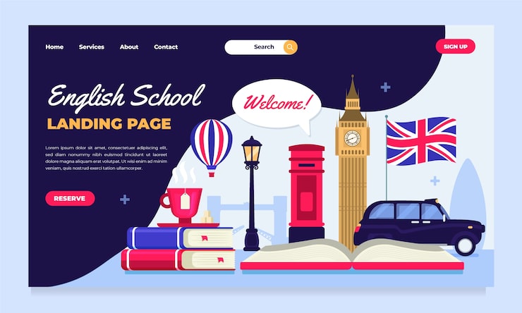Vecteur gratuit page de destination de l'école anglaise design plat